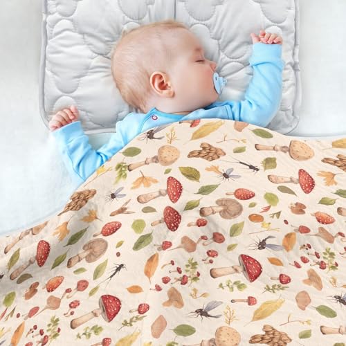 Image of Baby Swaddle Blanket for Boys Girls Soft Warm Stroller Throw Blanket for Newborn Infant Toddler 30X40in Watercolor Safari Mushroom
