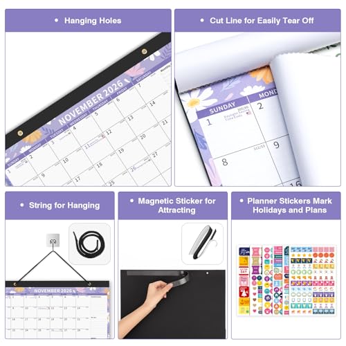 Image of Ospelelf 2026-2027 Calendar Magnetic Desk Wall Desktop Monthly Planner Use July 2026 to December 2027 Large To Do Pad with Plastic Cover for Office 17 inch X 12 inch Ditsy Floral