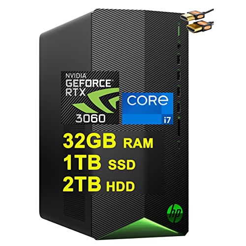 HP Pavilion Gaming Desktop Computer 11th Generation Intel Octa-core i7-11700 Processor 32GB RAM 1TB SSD + 2TB HDD GeForce RTX 3060 12GB Graphic USB-C DiplayPort Bluetooth Win11 Black + HDMI Cable
