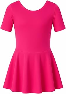 ملابس رقص الباليه والجمباز للبنات فستان مع جيبة لرقص الباليه/ بدلة للجسم بنصف كم من كانجول