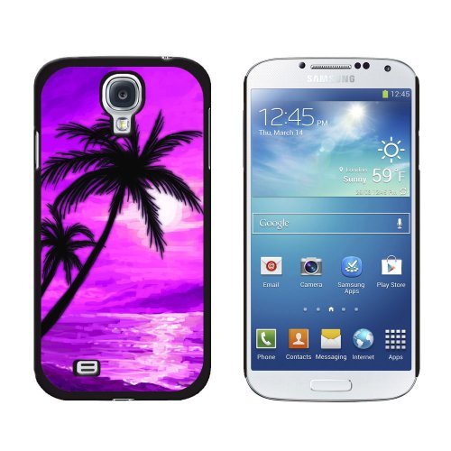 Graphics and More Snap-On Hard Protective Case for Samsung Galaxy S4 - Palm Trees and Sunset - Beach Tropical Ocean - Non-Retail Packaging - Black