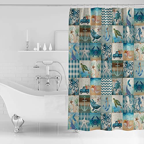 Shower Curtain 36"Wx72"H Shower Curtain Liner Ocean Coastal Beach Themed Sea Turtles Ocean Animal Nautical Anchor Shower Curtains For Bathroom&Showers Stall Waterproof Polyester Shower Curtain Set #TOP1