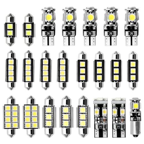 Maptrees 23 Pcs Bombillas LED Interior Coche 6000K Blanco Xenón, Kit Luces LED Coche Interior 12V Canbus Sin Errores, C5W Festoon T10 W5W para Domo Mapa Puerta Maletero Matrícula, Ajuste Universal