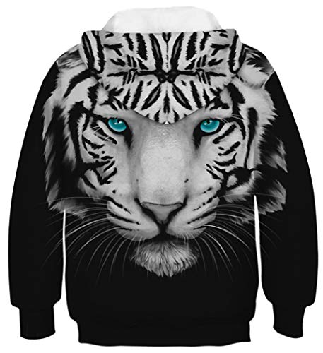 Hanilav Boys Girls 3D Tiger Print Graphic Pullover Hoodie Sweatshirts Pocket,White Tiger,M #TOP1