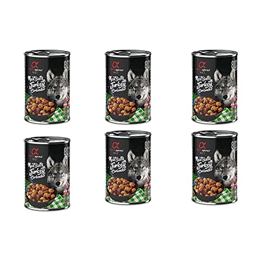 ALPHA SPIRIT - Comida Húmeda para Perros de Pavo y Cilantro en ALBONDIGAS. Pack de 6 Unidades. 400 gr Cada Lata | ANIMALUJOS Marca: ALPHA SPIRIT