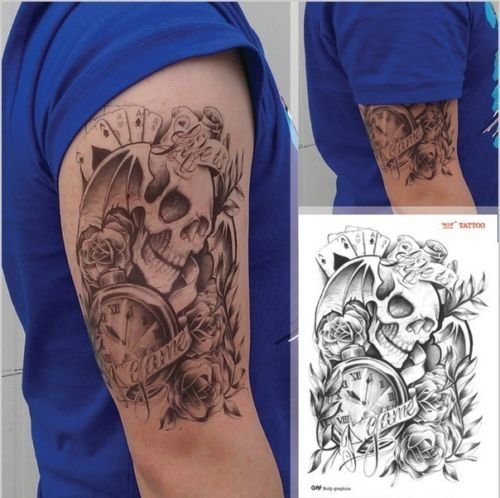 GeAiFei Waterproof Temporary Tattoo for men Sticker "Skull Game" -15.522 cm