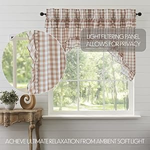 VHC Brands Annie Buffalo Portabella Check Farmhouse Ruffled Swag Curtain Set 36x36x16 VHC Brands Annie Buffalo Portabella Check Farmhouse Ruffled Swag Curtain Set 36x36x16