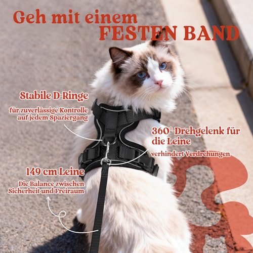 rabbitgoo Katzengeschirr mit Leine Softgeschirr für Katze Brustgeschirr Cat Harness Katzengarnitur Ausbruchsicher Verstellbar Katzenweste Schwarz XS