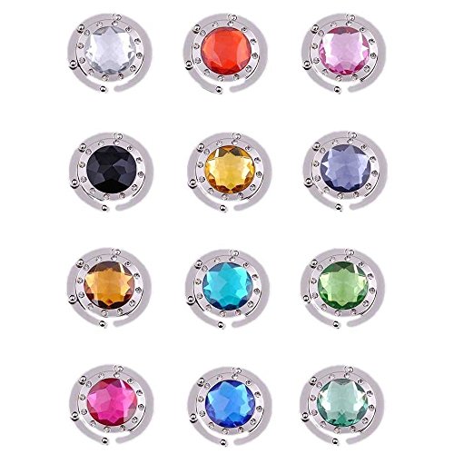 KUYOU Purse Hooks, Set of 12 pcs Colorful Purse Hooks Crystal Diamond Folding Section Storage Handbag Hook Hanger Holder (12 pcs Mixed)