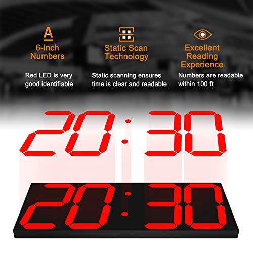 LED Large Digital Wall Clock, Oversize Wall Clock with 6” Numbers, Remote Control Count up/Countdown Timer Clock, Auto Dimmer, Big Calendar and Thermometer(Red) - Image 6