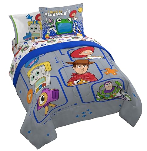 Jay Franco Kids Comforter Set Includes Sheets and Pillow Covers - Soft and Cozy Bed Set for Stylish Room Decor Official Licensed Bedding Grey - Toy Story 7 Piece Queen