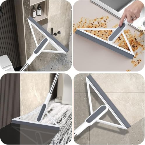Image of ROKTRY Floor Squeegee Broom with Long Stainless Steel Handle | Multipurpose Floor Wiper for Bathroom,Kitchen,Tiles,Marble, Glass & Wet Cleaning | Heavy Duty Rubber Water Scraper for Home,Office