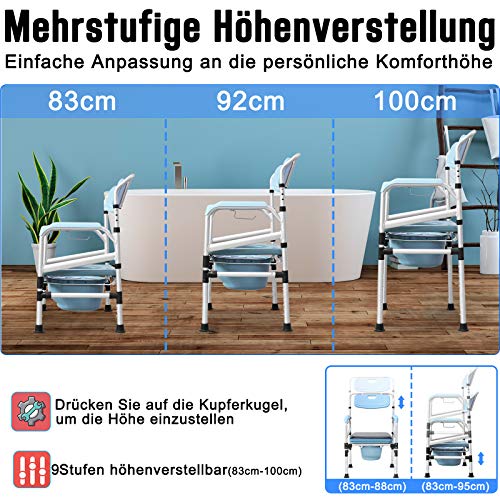 NAIZY Toiletstoel, in hoogte verstelbaar, wc-stoel met toiletemmer, anti-slipdouche, nachtstoel, badhulp, douchestoel met armleuning, rugleuning, voor senioren en gehandicapten, enz - Image 4