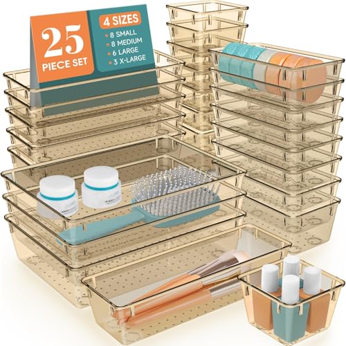 Image of 25 PCS Drawer Organizer Set, 5 Size Bathroom and kitchen organizer Trays