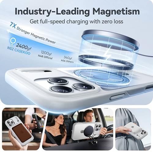 Image of CASEKOO Ultra-Magnetic Stand for iPhone 17 Pro Max Case, Shockproof, White | [Military Drop Protection] [Compatible with MagSafe] Translucent Matte for iPhone 17 Pro Max Phone Case with Ring Holder 6.9 inch