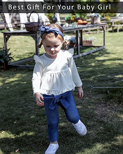 Image of NZRVAWS Newborn Baby Girl Clothes Long Sleeve Ruffle Romper Bodysuit Floral Halen Pants Bowknot Headband 3pcs