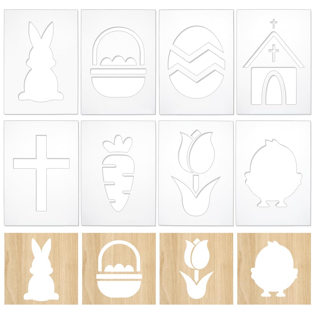 INFUNLY 8PCS Easter Acrylic Router Template 7.8x5.5 Bunny Egg Clear Acrylic Template Cross Carrot Tulip Carving Template for Woodworking Tulip Curvy Tracing Stencils Router Guide Tool for DIY Craft — image 1