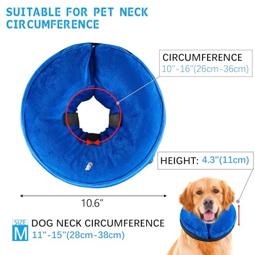 Honprodu Aufblasbare Halskrause Hund, Einstellbar Schutzkragen Hunde, Hundekragen Leckschutz für Genesung nach Operationen oder Wunden, Hundehalskrause der Die Sicht Nicht Blockiert(Blau M)