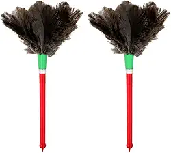 2 Unidades Espanador De Pó 35cm Penas Naturais Avestruz Limpa Poeira Móveis Limpeza Casa