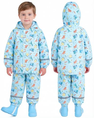 DivingBirds Regenanzug Kinder Regenoverall Zweiteiliger für Jungen & Mädchen mit Doppel-Reißverschluss & Verstärkten Knien Hellblau für 3-4 Jahre