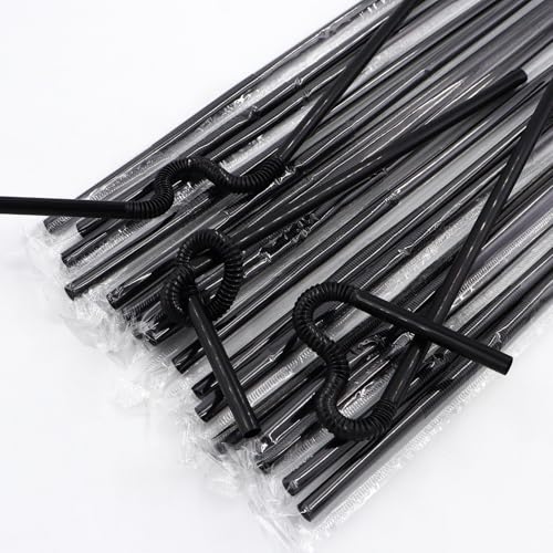 Pitillos flexibles extra largos desechables 600 unidades negro miniatura 2