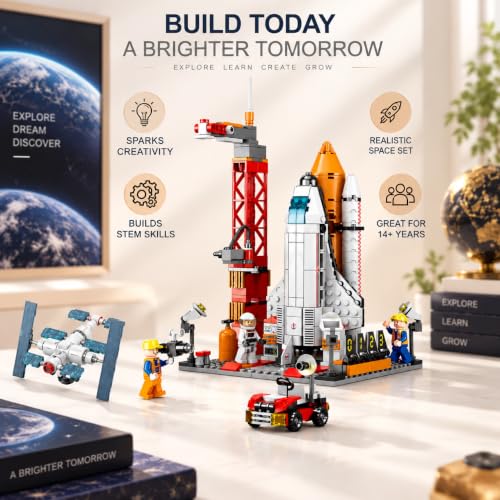 Image of SKY LINE OCEAN 8861 Space Ship Rocket & Launcher + Interstellar Space Station 96 PCS Combo, STEAM Aerospace Building Kit, 5-Year Structural Warranty
