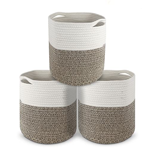 3 Pack Organizer Storage Bin 11X11X11” With Handles - Durable Woven Cotton Rope Baskets For Organizing Closets & Shelves – Dog & Cat Toy Storage Box – Small Toy Cube For Girls & Boys – Bookcase & Blanket Cubby #TOP21