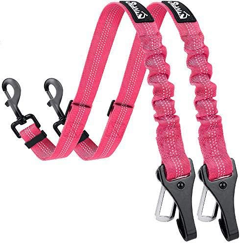 AUTOWT Dog Seat Belt, Upgrade 2 in 1 Latch Bar Attachment Dog Car Seatbelt Metal Buckle Elastic Bungee Buffer Reflective Nylon Belt…