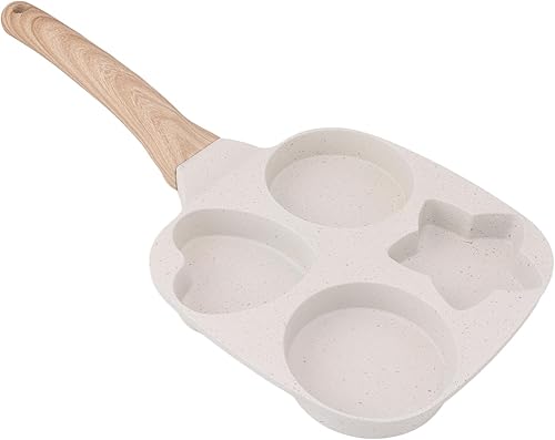 Topyond Sartén para huevos de 4 tazas para desayuno, huevo, panqueques, hamburguesas, con mango de madera cómodo, antiadherente, aleación de