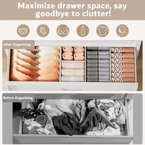 10 Pack Drawer Organizer for Clothes, Underwear Drawer Organizer Bins, Foldable Fabric Closet Storage Organizers, Drawer Dividers for Bras Undies Socks Ties, Beige - Image 5