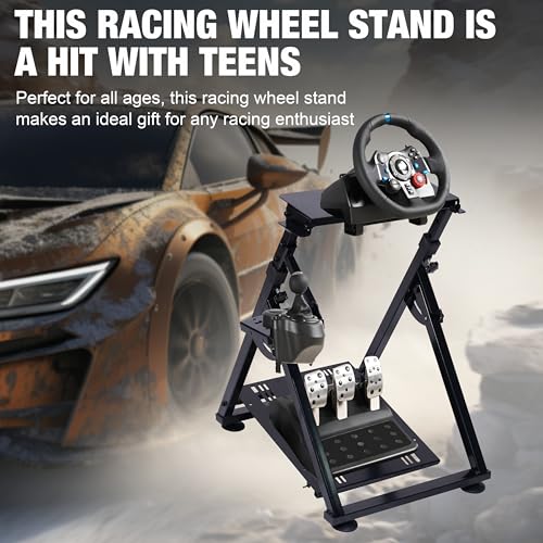 Image of PLLOVOR racing wheel stand Foldable with Triangular Base, Adjustable Height and Angle, Handbrake Compatible for Logitech G27 G29 G920 G923, Thrustmaster T300 T248, Fanatec Racing Simulator Cockpit