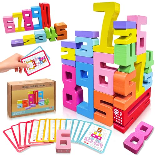 rytopt Wooden Number Building Blocks 20Pcs Digital Building Blocks from 1 to 10 Easter Party Favors Stocking Stuffers Classroom Must Haves Back to School Supplies School Supplies