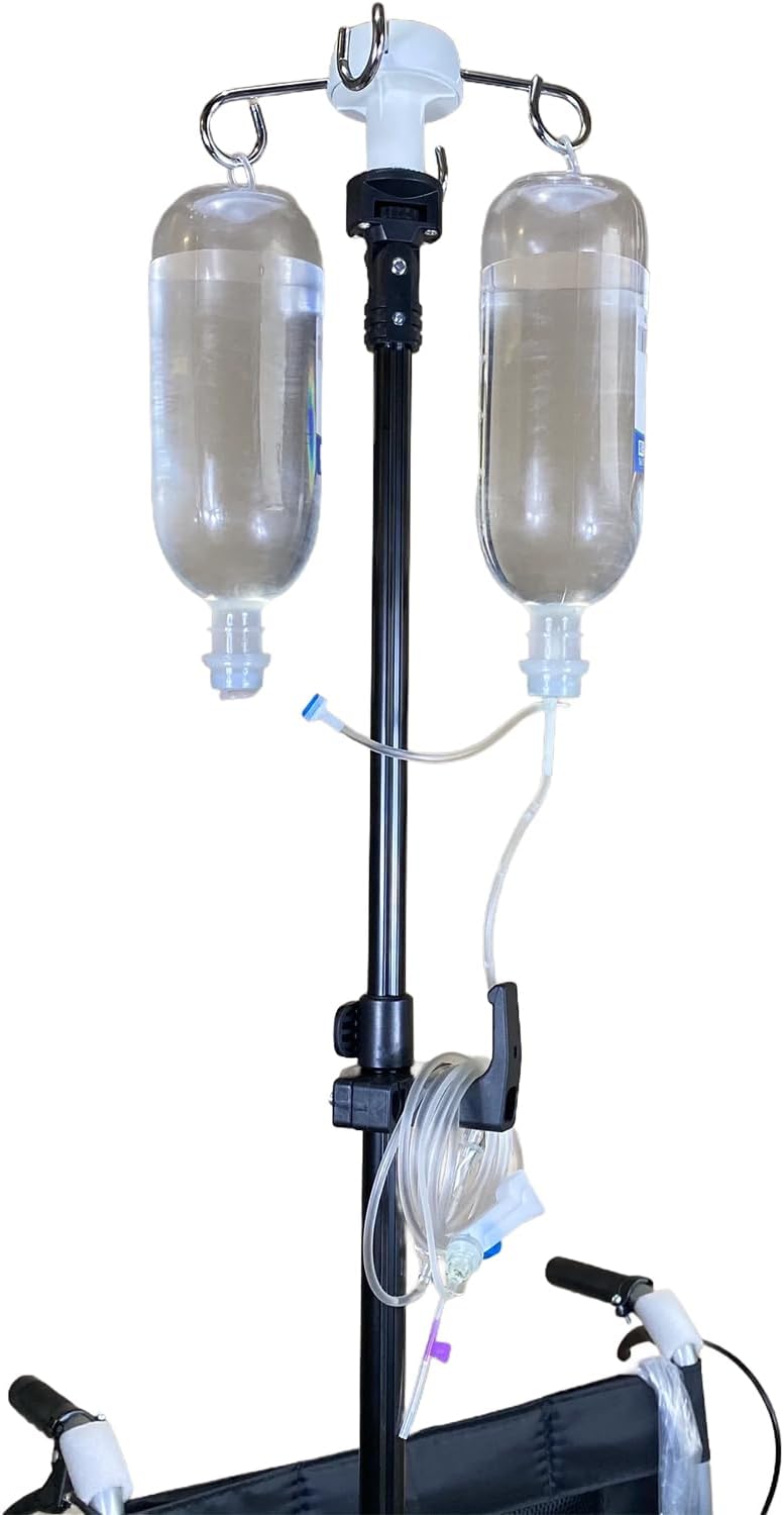 Portable IV Pole for Wheelchair, IV Poles Collapsible for Traveling, IV Stand for Wheelchair IV Holder with 4 Hooks for Wheelchairs Beds Nursing Clinic Home Care Travel