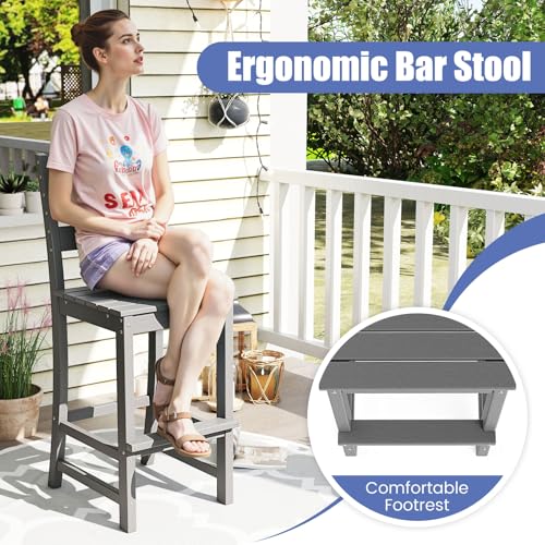 Image of Tangkula Patio HDPE Barstool, Outdoor High Top Bar Chair w /Backrest & Footrest, All-Weather Wood-Plastic Bar Height Chair for Poolside, Backyard, Porch (4, Grey)