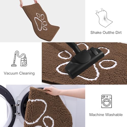 Image of Smiry Dog Door Mat for Muddy Paws, Absorbent Dirt Trapper Non Slip Quick Dry Washable Chenille Mat for Mud Dogs, Entry Rug for Indoor and Outdoor (48x30 Inches, Coffee and White)