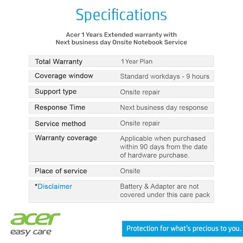 Image of Acer 1 Year Extended Warranty Rs. 75,001 - Rs. 1,00,000 (E- Mail Delivery Only)