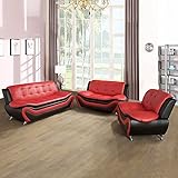 Ocstta Leather Couch,Living Room Furniture Sofa, Leather Sofa Set Apply to Office and Home(Sofas+Loveseat+Chair, Red&Black)