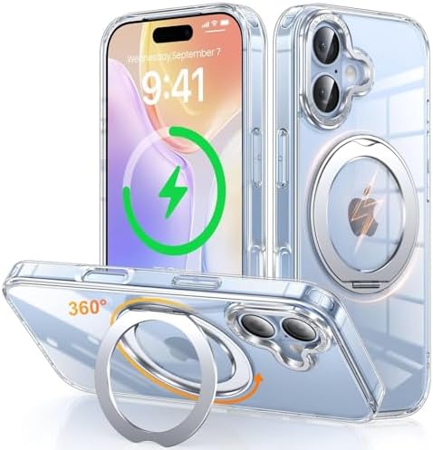 （13:30時点） iPhone 17 用 ケース Magsafe対応 ワイヤレス充電 360°回転スタンド 縦横両対応 Gunwon スマホケース あいふおん 17 用 米軍規格 耐衝撃 マグセーフ 防指紋 リング マグネット搭載 アイフォン17 用 カバー「クリア」