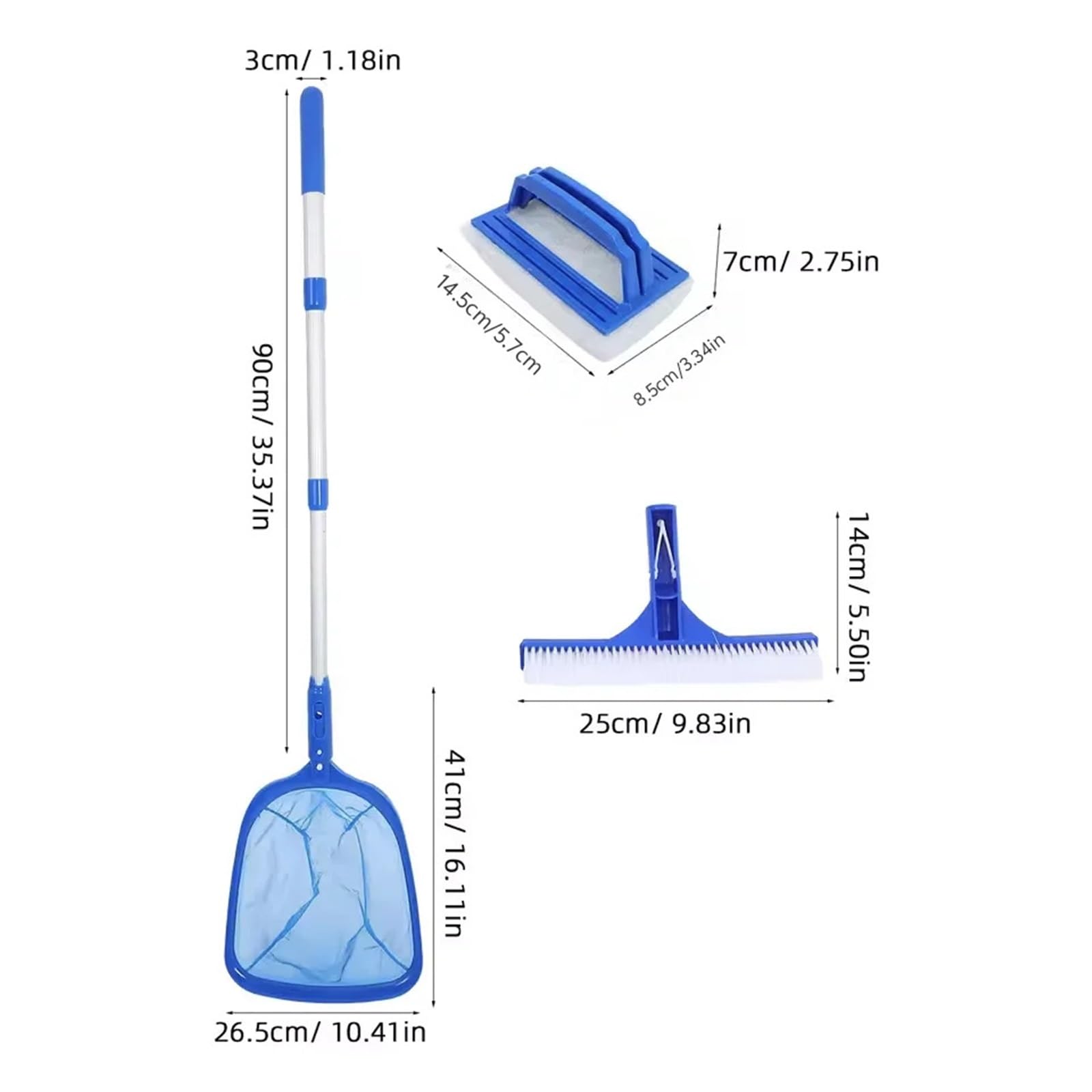 Cepillo De Piscina Kit de Limpieza Piscinas con pértiga telescópica | Skimmer de Red y Cepillo 3 Secciones