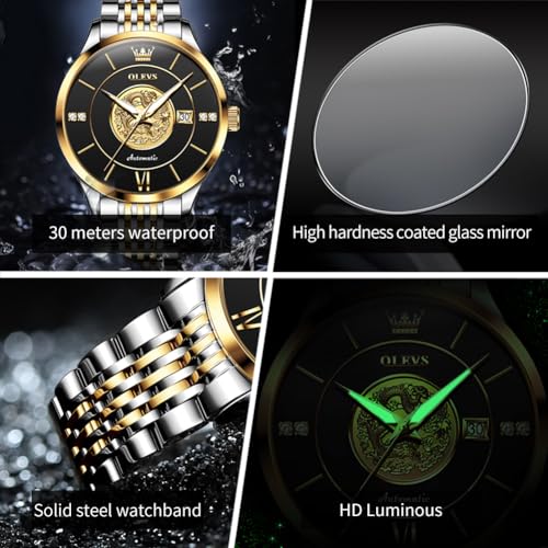 Image of OLEVS Automatic Watches for Men Diamond Skeleton Mechanical Tourbillon Self Winding Luxury Dress Wrist Watches Calendar Luminous Waterproof