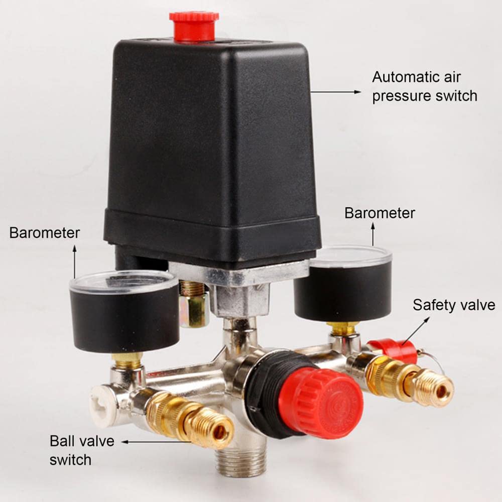 Regulator ciśnienia wody, Przełącznik ciśnieniowy zawór sterujący regulowane złącze 20Mm 90-120PSI wyłącznik ciśnieniowy regulator kolektora manometr do sprężarki powietrza