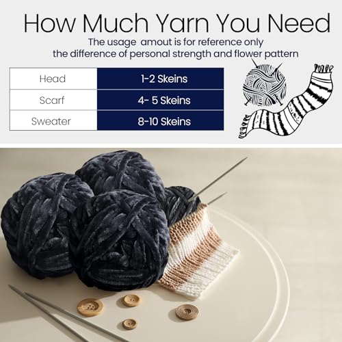 Image of Xinnun 12 Skeins 1116 Yards Chenille Velvet Soft Thick Plush Yarn Bulk for Crocheting Knitting Blanket DIY Weaving Craft, 6mm, 3.5 Oz /Skein(Black)