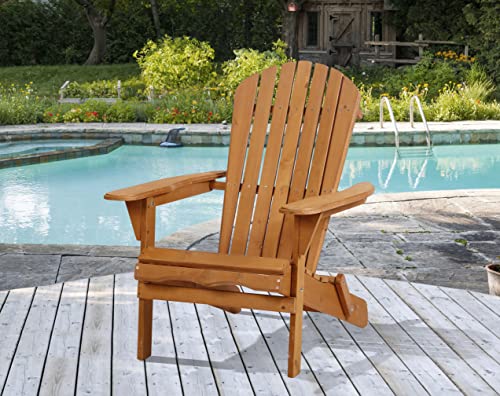 BIQWBIC Folding Adirondack Chairs Set, Solid Wood Adirondack Chair Lawn Chairs with Wide Armrest, All-Weather Outdoor Chairs Set Fire Pit Chairs Garden Chair, 250 Lbs, Easy to Install, Natural