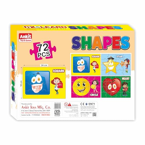Image of Ankit Toys & Games Fix 'n' Learn Shapes Jigsaw Puzzle for Kids | Educational and Learning Toy for Kids Age 3 and Above | Boost Memory Skills | 72 Pieces Shapes Puzzles (Set of 4 Puzzles in Box)