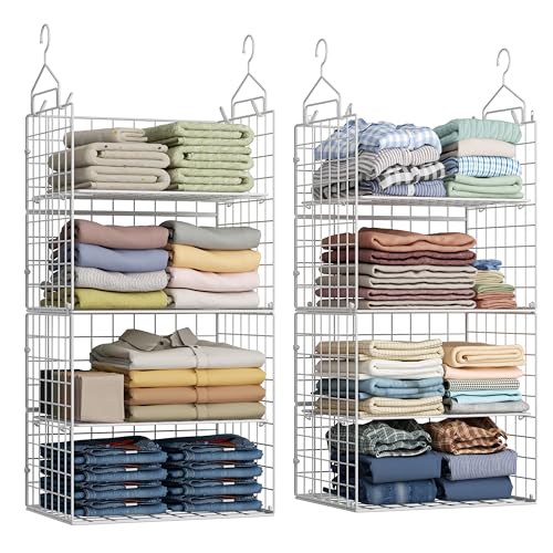 Image of X-cosrack 8-Tier Closet Hanging Organizer Shelf - Hanging Clothes Organizer Shelves, Metal & Foldable Hanging Closet Organizer Baskets with Adjustable Dividers for Clothing Sweaters Shoes Handbags