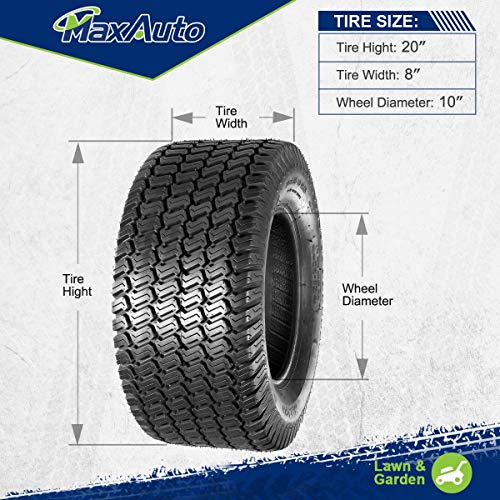Maxauto 2 Pcs 20X8-10 Turf Saver Tire, 20X8.00X10 Lawn & Garden Tire - Lrb/4Ply Tubeless #TOP4