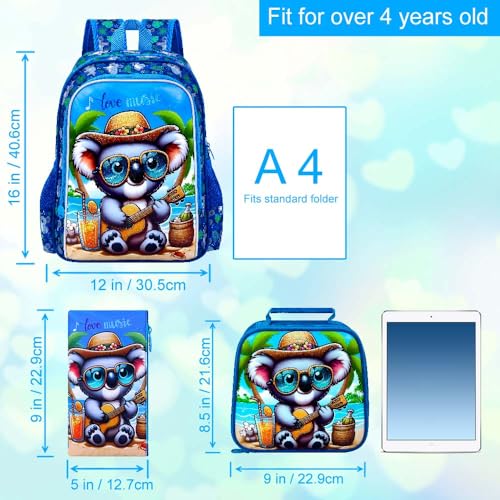 Image of 3Pcs Backpack for Boys, 16 inch Koala Kids Bookbag Set for Elementary Preschool Kindergarten, School Backpacks with Lunch Box(Blue)