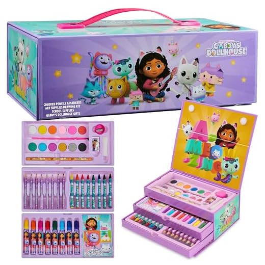 Gabby's Dollhouse Maletin Pinturas de la Casa de Muñecas de Gabby, Estuche Pinturas para Niños +40 Pzs para Colorear con Rotuladores y Lapices, Maletin de Colores(Rosa Múltiples)