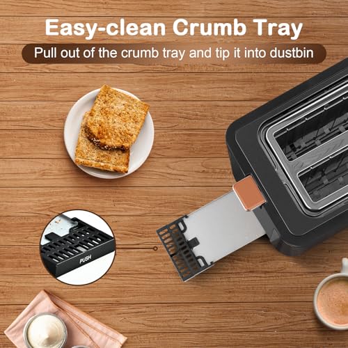 Image of Mecity Toaster 2 Slice Stainless Steel Body Timer, Bagel /Defrost /Reheat /Cancel Functions,Warming Rack, Removable Tray, 6 Browning Settings, Extra Wide Slots, Bread Toaster, 120V 800W Grey