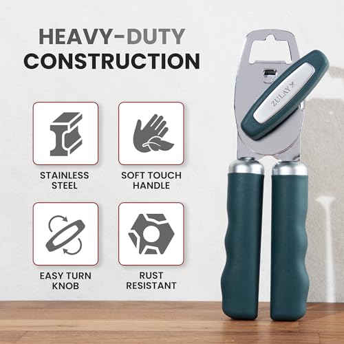 Image of Zulay Kitchen Manual Can Opener Heavy Duty Patented Stainless Steel, Green